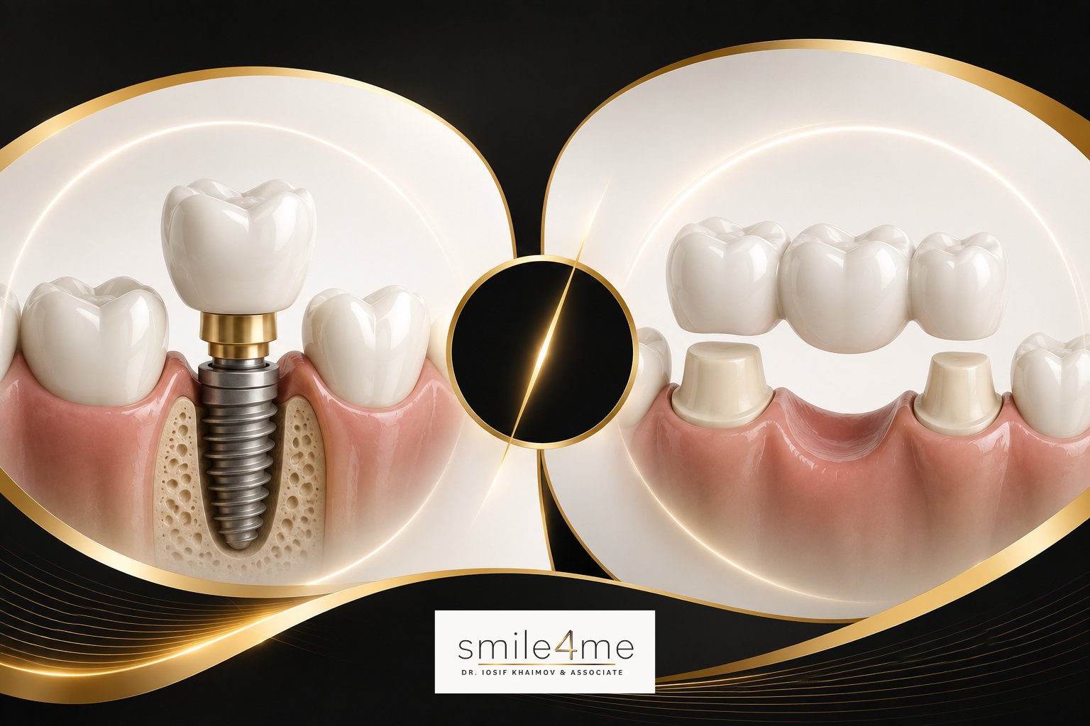 Illustration Implant And Dental Bridge Comparison Side By Side