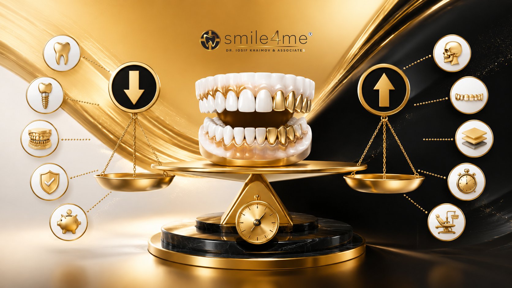 Graphic Showing Dental Restoration On Balance Scale Illustrating How Much Is Full Mouth Restoration