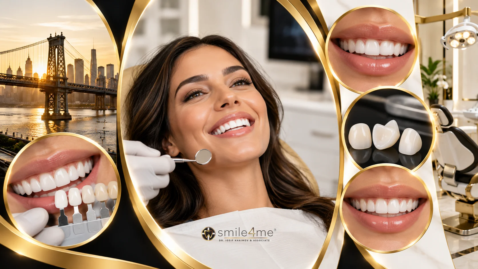 Graphic Smiling Dental Patient Receiving An Examination With Veneer Samples