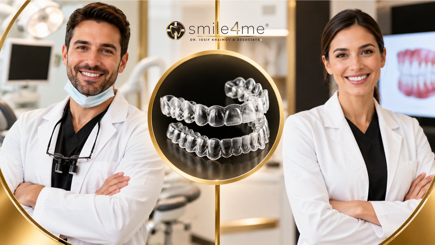 Graphic Dentists Beside Clear Aligners, Representing Can Dentists Do Invisalign Treatment